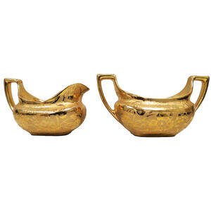 Vintage Stouffer Gold Encrusted Porcelain Creamer & Sugar Bowl Set Mid-Century